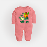 My First Ugadi Moment – Personalized Baby Fullbody Suit - PEACH - New Born (Chest 7.5")