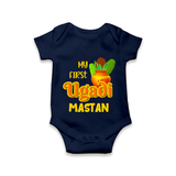 My First Ugadi Moment – Personalized Baby Romper - NAVY BLUE - New Born (Chest 14")