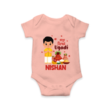 My First Ugadi – Personalized Unisex Baby Romper - PEACH - New Born (Chest 14")