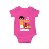 My First Ugadi – Personalized Unisex Baby Romper - HOT PINK - New Born (Chest 14")