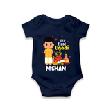 My First Ugadi – Personalized Unisex Baby Romper - NAVY BLUE - New Born (Chest 14")