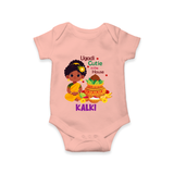Ugadi Cutie in the House Girl Illustration– Personalized Baby Romper - PEACH - New Born (Chest 14")