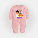 Ugadi Cutie in the House Boy Illustration – Personalized Baby Fullbody Suit - BABY PINK - New Born (Chest 7.5")