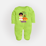 Ugadi Cutie in the House Boy Illustration – Personalized Baby Fullbody Suit - LIME GREEN - New Born (Chest 7.5")