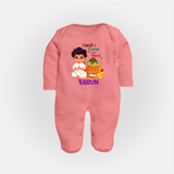Ugadi Cutie in the House Boy Illustration – Personalized Baby Fullbody Suit - PEACH - New Born (Chest 7.5")