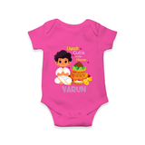 Ugadi Cutie in the House Boy Illustration – Personalized Baby Romper - HOT PINK - New Born (Chest 14")