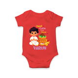 Ugadi Cutie in the House Boy Illustration – Personalized Baby Romper - RED - New Born (Chest 14")