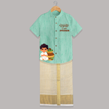 Ugadi Cutie – Personalized Kids Shirt and Dhoti - AQUA GREEN - 0 - 6 Months Old (Chest-23") (Dhoti length-14")