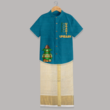 Ugadi Special – Personalized Kids Shirt and Dhoti Collection - PEACOCK BLUE - 0 - 6 Months Old (Chest-23") (Dhoti length-14")