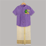 Happy Ugadi Fun Mango Kids Shirt & Dhoti - ROYAL PURPLE - 0 - 6 Months Old (Chest-23") (Dhoti length-14")