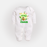 Ugadi Shubhakankshalu Telugu Kids fullbody Suit - WHITE - New Born (Chest 7.5")