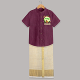 Ugadi Shubhakankshalu Telugu Kids Shirt & Dhoti - WINE - 0 - 6 Months Old (Chest-23") (Dhoti length-14")