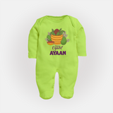 Happy Ugadi Personalized Kids fullbody Suit - LIME GREEN - New Born (Chest 7.5")