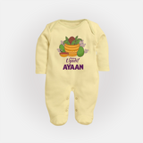 Happy Ugadi Personalized Kids fullbody Suit - PASTEL YELLOW - New Born (Chest 7.5")