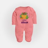 Happy Ugadi Personalized Kids fullbody Suit - PEACH - New Born (Chest 7.5")