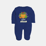 Happy Ugadi Personalized Kids fullbody Suit - NAVY BLUE - New Born (Chest 7.5")