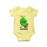 Telugu Ugadi Wishes Kids Romper with Name - PASTEL YELLOW - New Born (Chest 14")