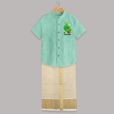 Telugu Ugadi Wishes Kids Shirt & Dhoti with Name - AQUA GREEN - 0 - 6 Months Old (Chest-23") (Dhoti length-14")