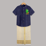 Telugu Ugadi Wishes Kids Shirt & Dhoti with Name - DARK BLUE - 0 - 6 Months Old (Chest-23") (Dhoti length-14")
