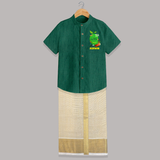 Telugu Ugadi Wishes Kids Shirt & Dhoti with Name - DARK GREEN - 0 - 6 Months Old (Chest-23") (Dhoti length-14")