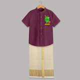 Telugu Ugadi Wishes Kids Shirt & Dhoti with Name - WINE - 0 - 6 Months Old (Chest-23") (Dhoti length-14")