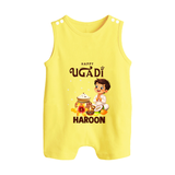 Happy Ugadi Cartoon Boy Theme Kids Romper suit - PASTEL YELLOW - 0 - 5 Months Old (Chest 18")