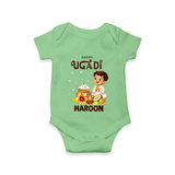 Happy Ugadi Cartoon Boy Theme Kids Romper - GREEN - New Born (Chest 14")