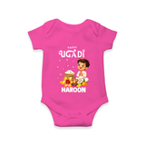 Happy Ugadi Cartoon Boy Theme Kids Romper - HOT PINK - New Born (Chest 14")