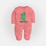Happy Ugadi Classic Personalized Kids fullbody Suit - PEACH - New Born (Chest 7.5")