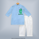 Happy Ugadi Classic Personalized Kids Kurta - BABY BLUE - 3 - 6 Months Old (Chest 24", Kurta Length 14'', Waist 19", Pant Length 14")