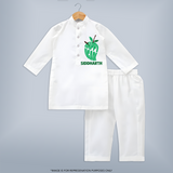 Happy Ugadi Classic Personalized Kids Kurta - WHITE - 3 - 6 Months Old (Chest 24", Kurta Length 14'', Waist 19", Pant Length 14")