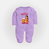 Happy Ugadi Cartoon Girl Theme Kids fullbody Suit - LILAC - New Born (Chest 7.5")