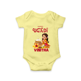 Happy Ugadi Cartoon Girl Theme Kids Romper - PASTEL YELLOW - New Born (Chest 14")