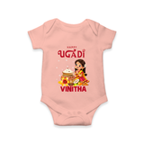 Happy Ugadi Cartoon Girl Theme Kids Romper - PEACH - New Born (Chest 14")