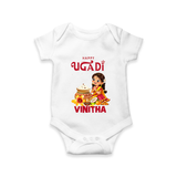Happy Ugadi Cartoon Girl Theme Kids Romper - WHITE - New Born (Chest 14")