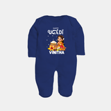 Happy Ugadi Cartoon Girl Theme Kids fullbody Suit - NAVY BLUE - New Born (Chest 7.5")