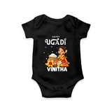Happy Ugadi Cartoon Girl Theme Kids Romper - BLACK - New Born (Chest 14")