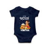Happy Ugadi Cartoon Girl Theme Kids Romper - NAVY BLUE - New Born (Chest 14")