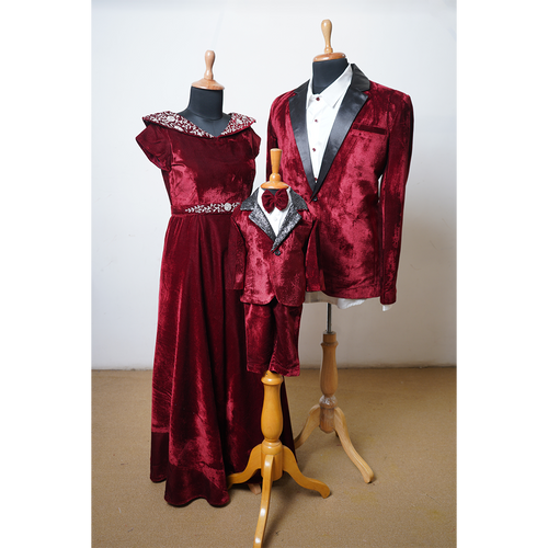 Regal Wine Velvet Family Partywear Set