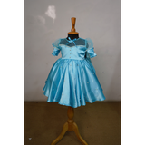 Sky Blue Satin Party Dress for Girls Pearl Embellished Birthday & Festive Wear