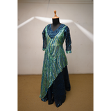 Blue & Green Sequin Embroidered Party Gown for Women โ Asymmetric Designer Evening Dress