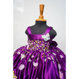 Purple Embroidered Party Wear Frock for Girls | Floral Butterfly Appliqué Designer Dress