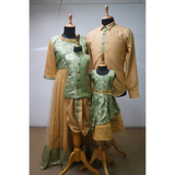 Family Matching Ethnic Wear Set Green & Gold Brocade Designer Outfits for Men, Women, Boys & Girls