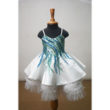 Luxury Girls White Satin & Sequin Party Dress with Layered Tulle Hem Special Occasion Collection