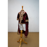 Royal Maroon & White Family Matching Ethnic Outfit Set Festive Couple & Kids Coordinated Dress Velvet Jacket Kids Set & Embroidered Gown Combo