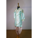 Mint Green Silk Sherwani With Gold Embroidery – Kids Ethnic Wear