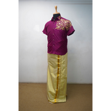 Maroon & Gold Father Son Matching Veshti Shirt Combo Traditional Twinning Set