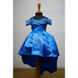 Blue Peacock-Themed High-Low Party Dress for Girls | Premium Birthday & Festive Wear