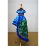 Blue Peacock-Themed High-Low Party Dress for Girls | Premium Birthday & Festive Wear