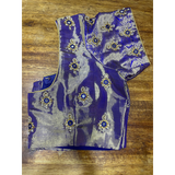 Purple & Gold Embroidered Silk Blouse Mirror Work Traditional Blouse